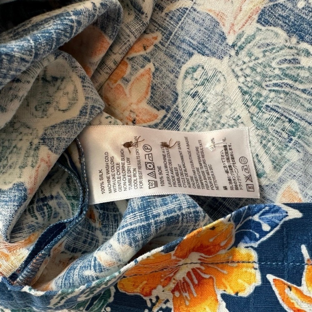 Tommy Bahama XXL Silk Shirt Mens Blue Orange Tropical Floral Hawaiian Shirt - Picture 5 of 8
